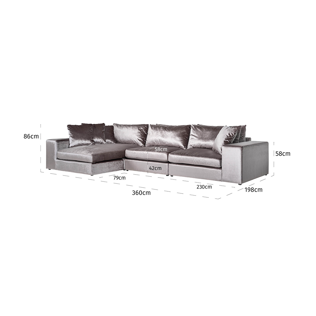 Richmond Couch Sitzbank Juniper 3-Sitzer + Lounge links/rechts Emerald Stone