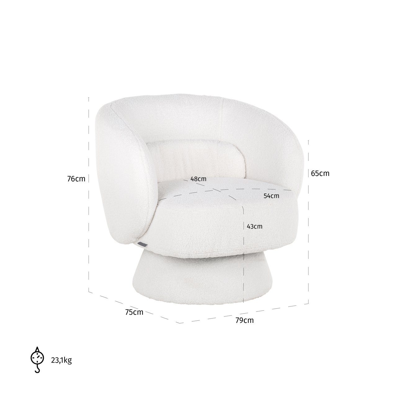 Lounge Stuhl Senna white furry swivel