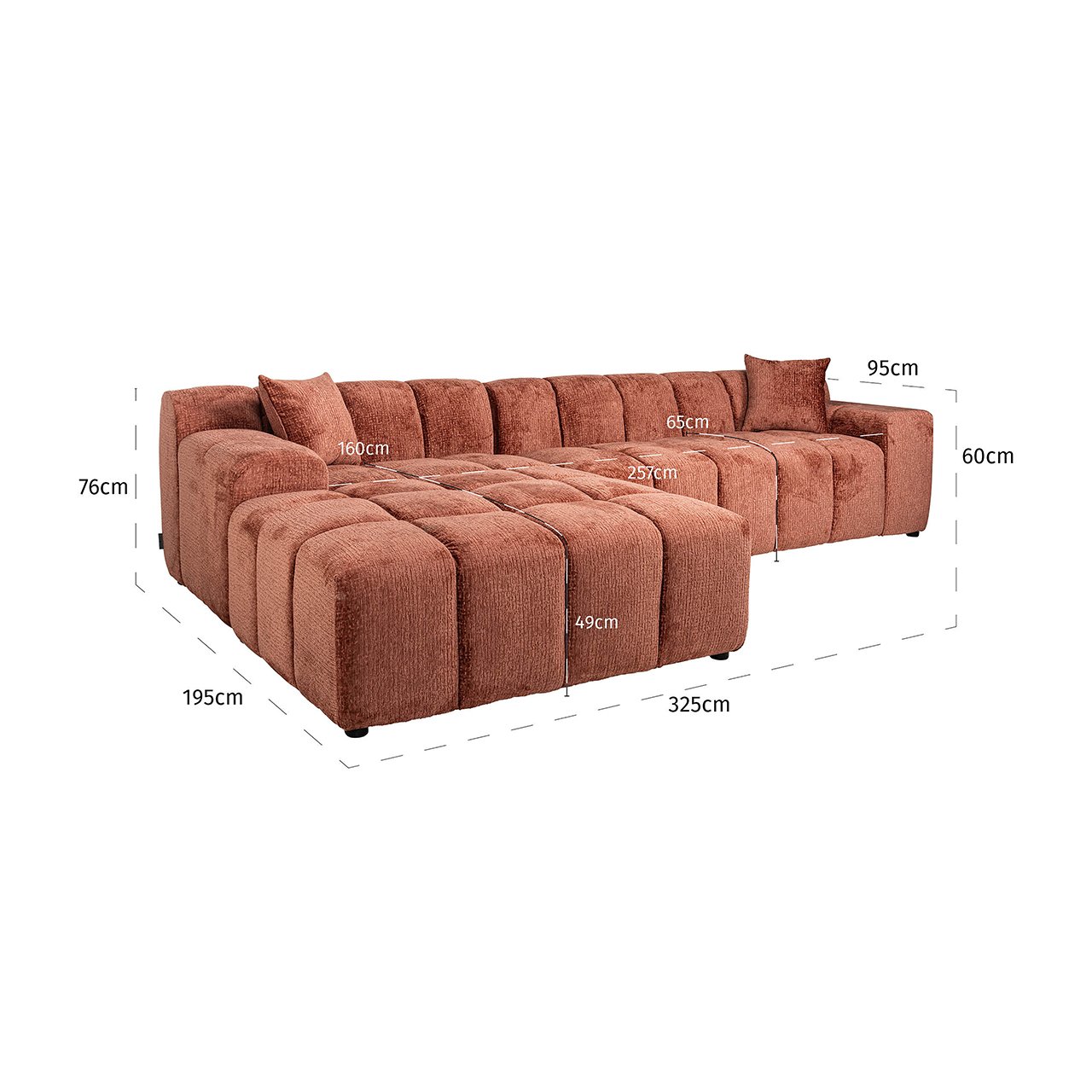 Sofa Cube 3-Sitzer + Lounge links (Fusion 92 Blush)