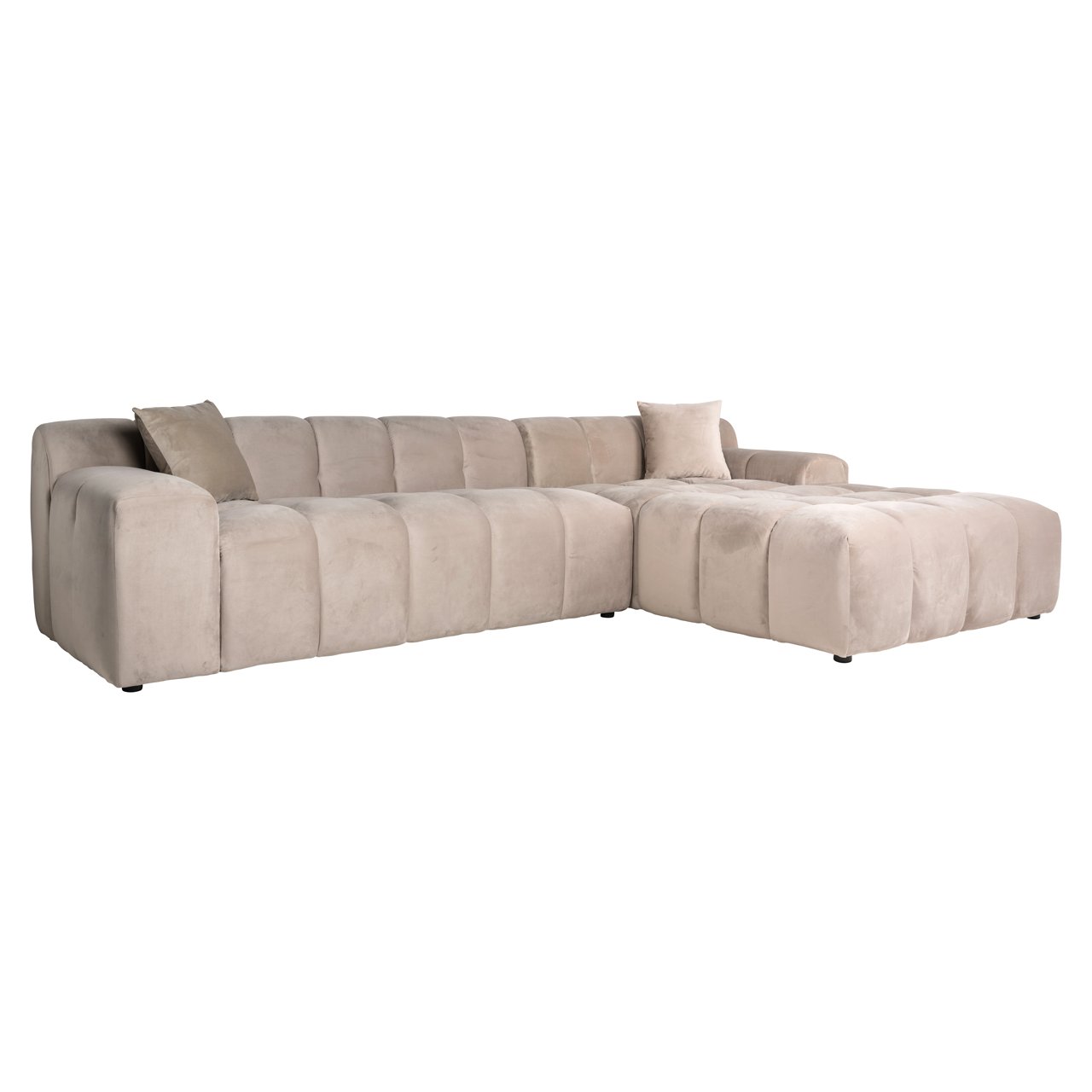 Sofa Cube khaki velvet 3-seater + lounge right Sofa Cube khaki velvet 3-seater + lounge right