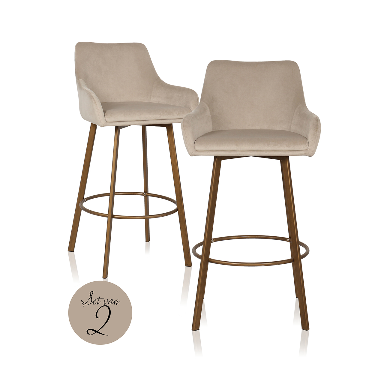 Barstuhl Cressida high back khaki velvet (Set von  2) (Quartz Khaki 903)