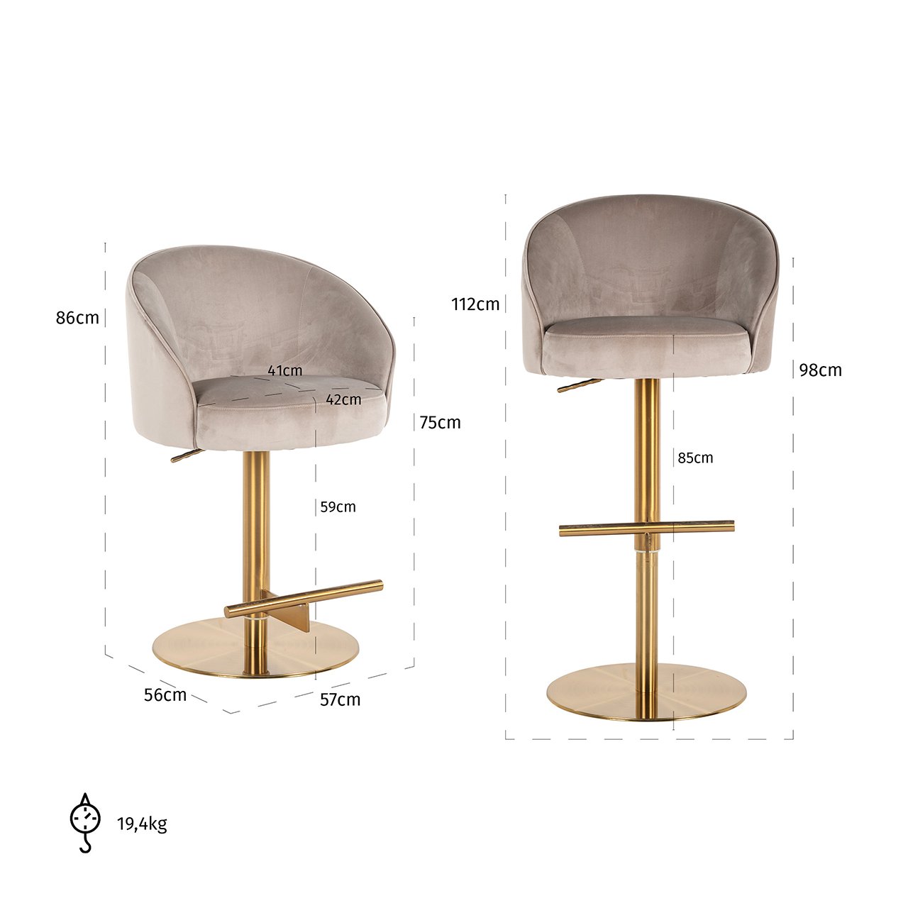 Barhocker Zabi khaki velvet swivel Barhocker Zabi khaki velvet swivel