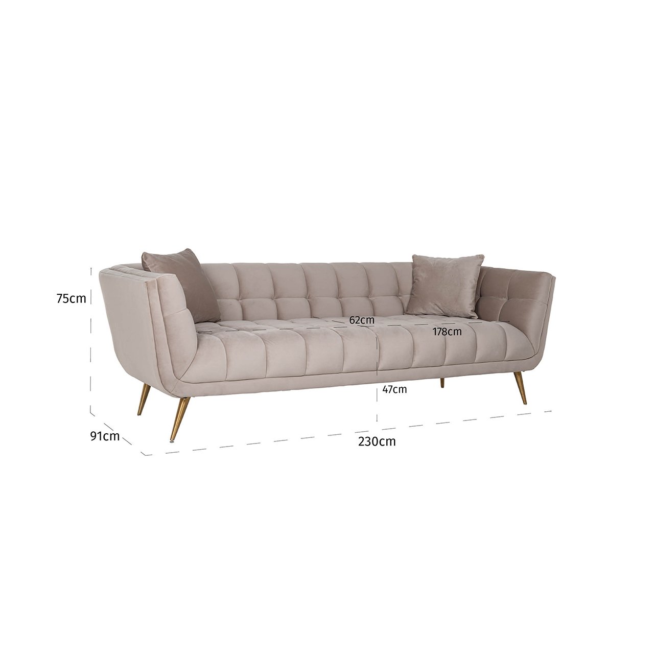 Couch Huxley Khaki velvet / Brushed gold (Quartz Khaki 903)