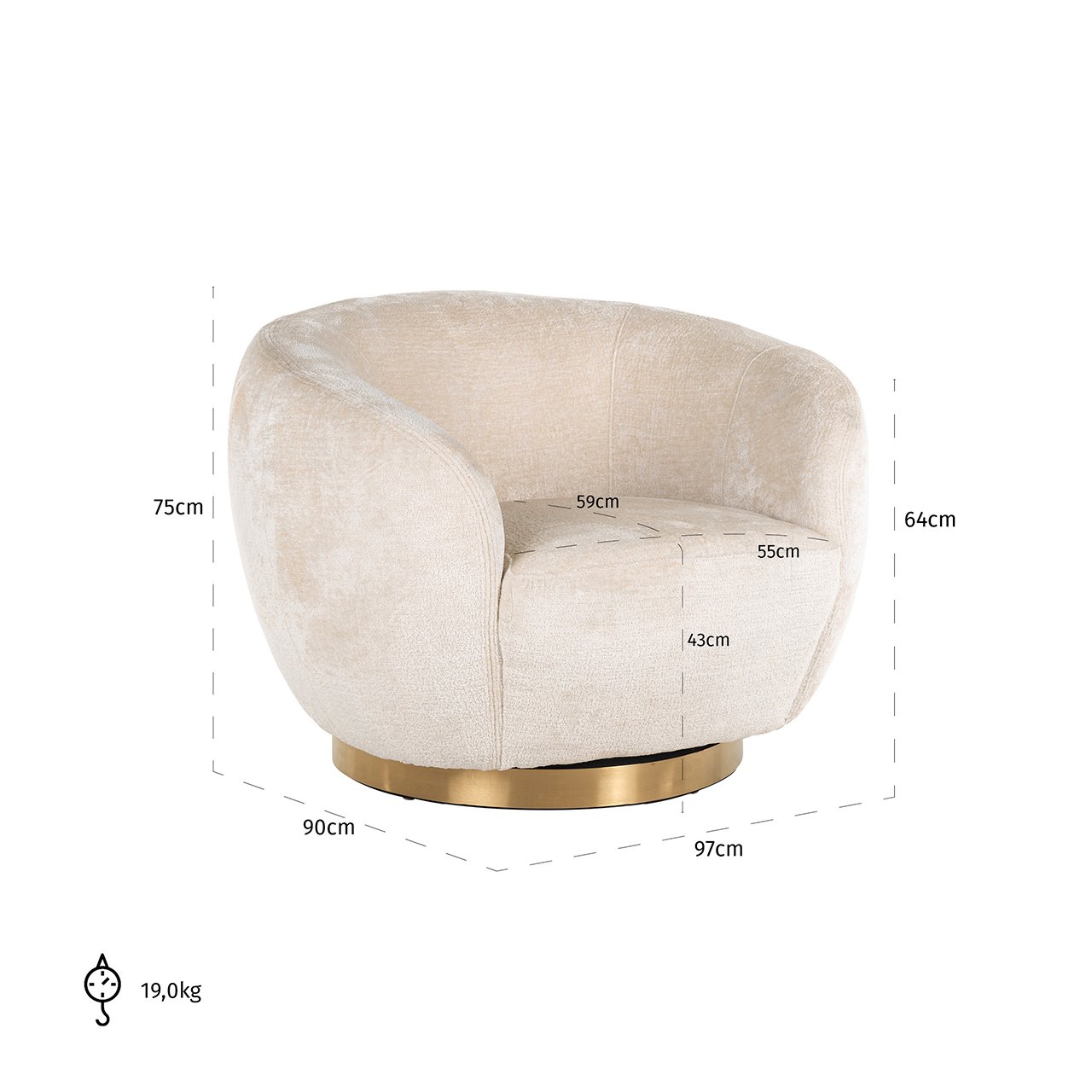 Drehsessel Layla white chenille (Bergen 900 white chenille)