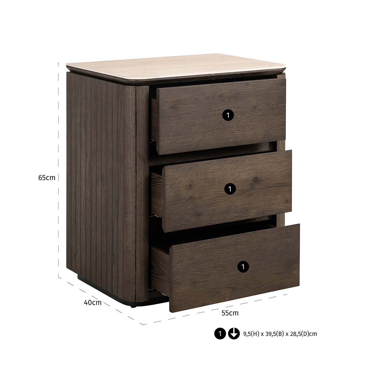 Nachttisch Ritz 3 Schubladen (Brown) Nachttisch Ritz 3 Schubladen (Brown)