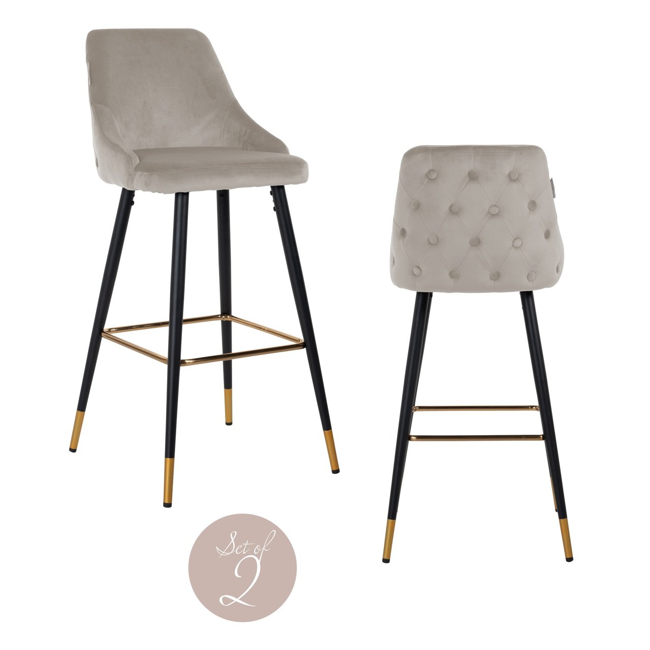Barhocker Imani khaki velvet (Set of 2)