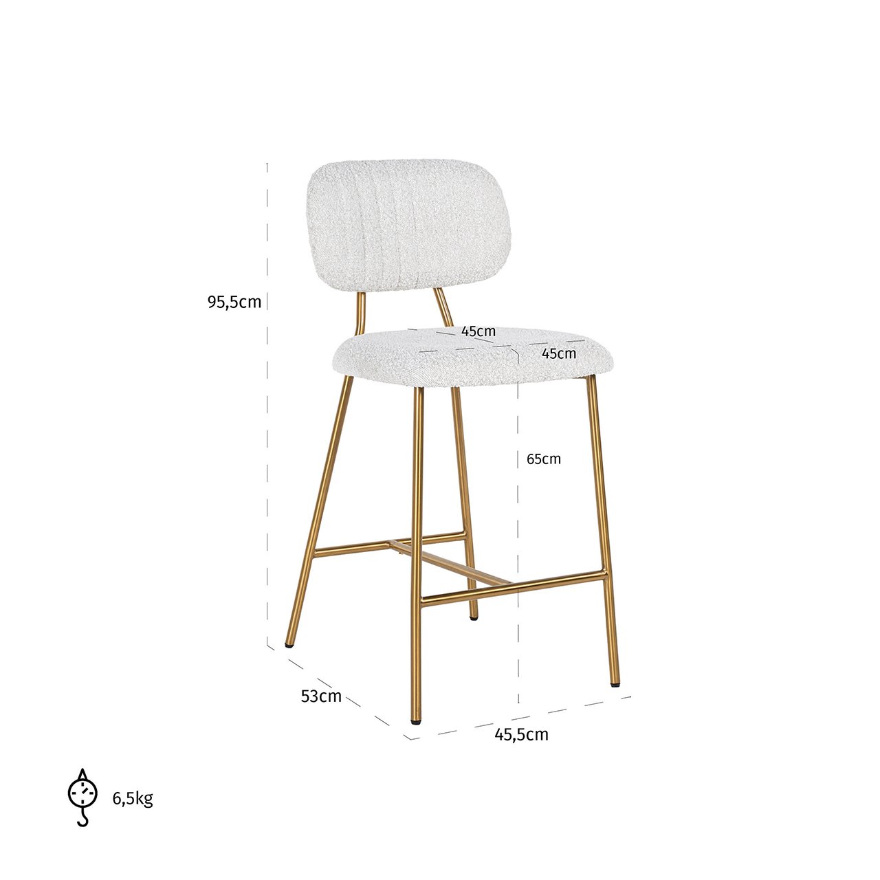 Barstuhl Xenia white bouclé / brushed gold (Copenhagen 900 Bouclé White) Barstuhl Xenia white bouclé / brushed gold (Copenhagen 900 Bouclé White)