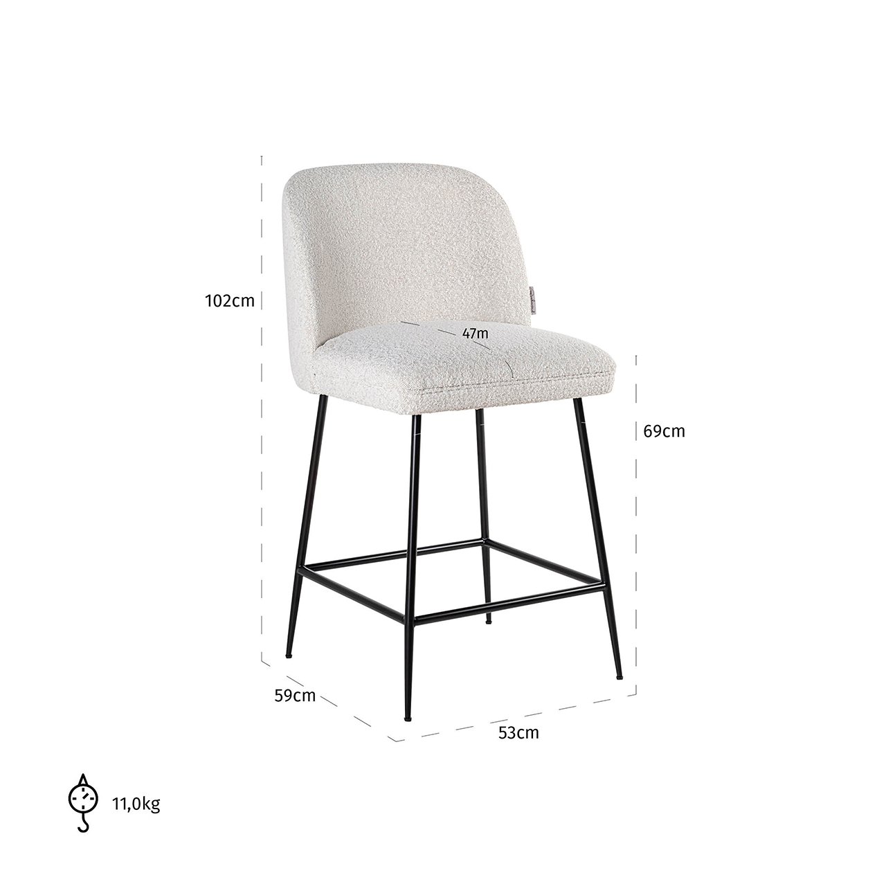 Barstuhl Pullitzer white bouclé / schwarz (Copenhagen 900 Bouclé White)