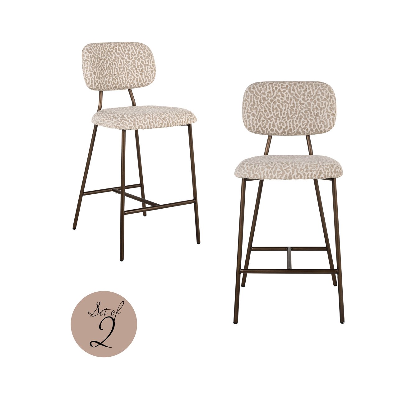 Thekenstuhl Xenia beige leopard fire retardant (Set of 2)
