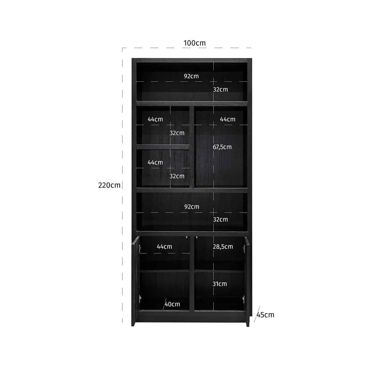 Bücherschrank Oakura 2-Türen (Black)