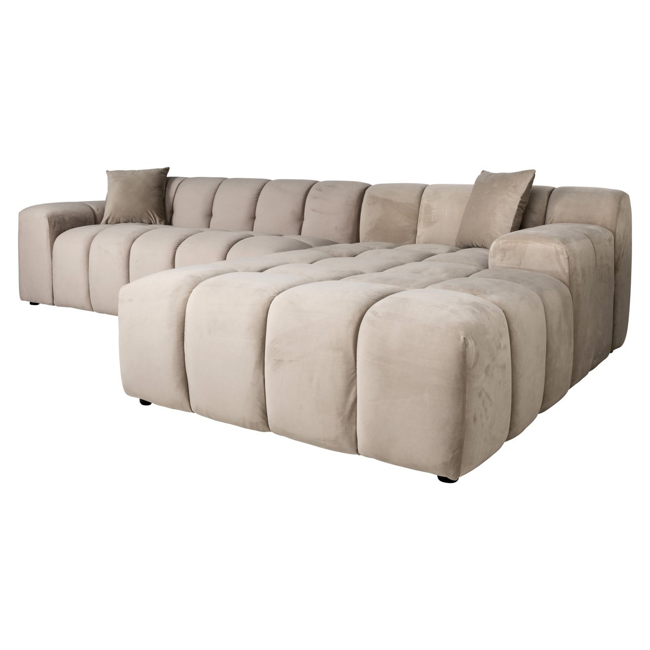 Sofa Cube khaki velvet 3-seater + lounge right Sofa Cube khaki velvet 3-seater + lounge right