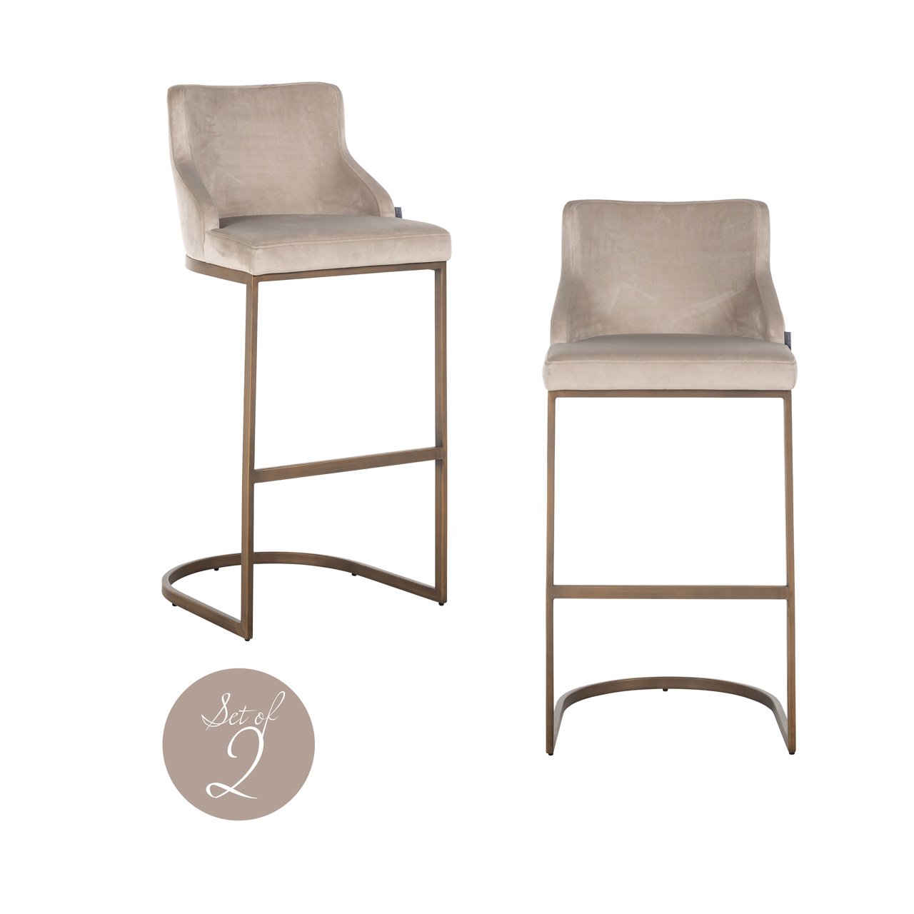 Barhocker Bolton khaki velvet brushed gold fire retardant (Set of 2) Barhocker Bolton khaki velvet brushed gold fire retardant (Set of 2)