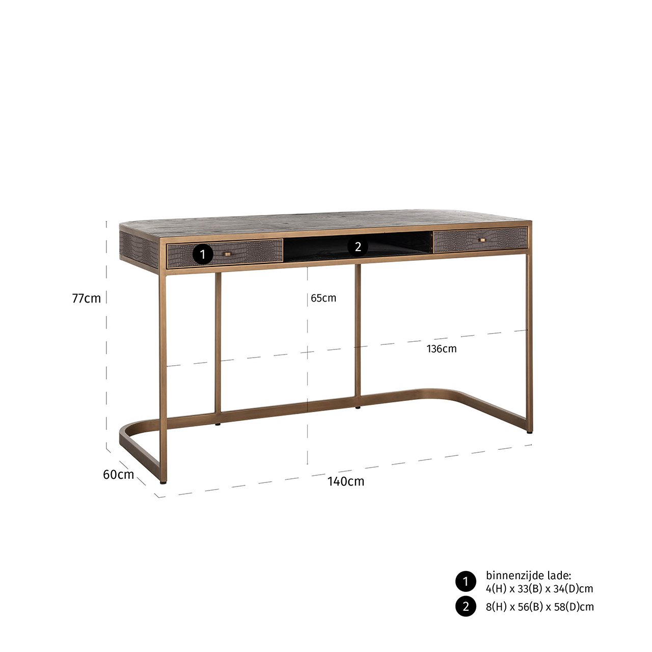 Schreibtisch Classio 2-Schubladen (Brushed Gold) Schreibtisch Classio 2-Schubladen (Brushed Gold)