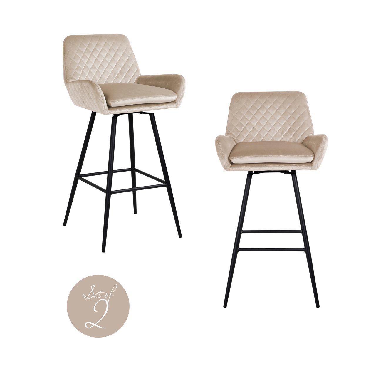 Barhocker Linsey khaki velvet swivel (Set of 2) Barhocker Linsey khaki velvet swivel (Set of 2)