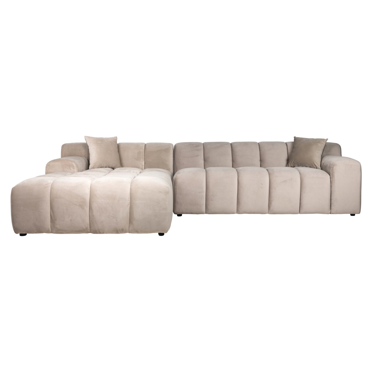 Sofa Cube khaki velvet 3-seater + lounge left