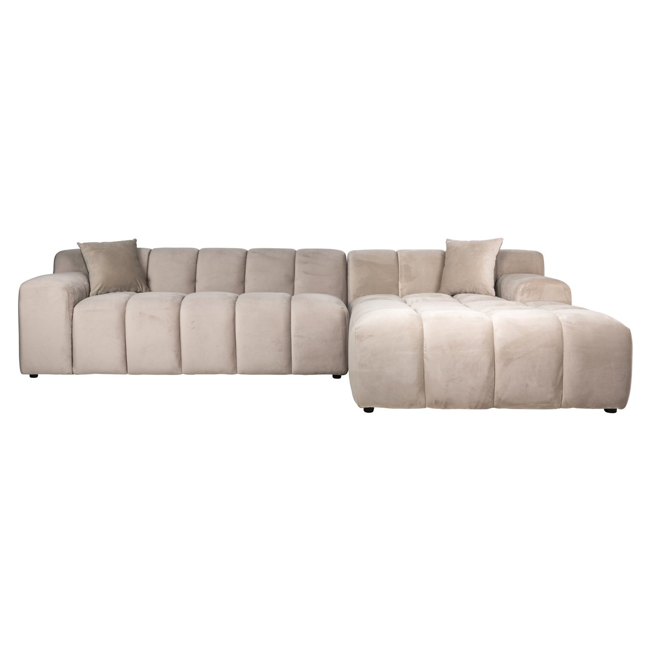 Sofa Cube khaki velvet 3-seater + lounge right Sofa Cube khaki velvet 3-seater + lounge right