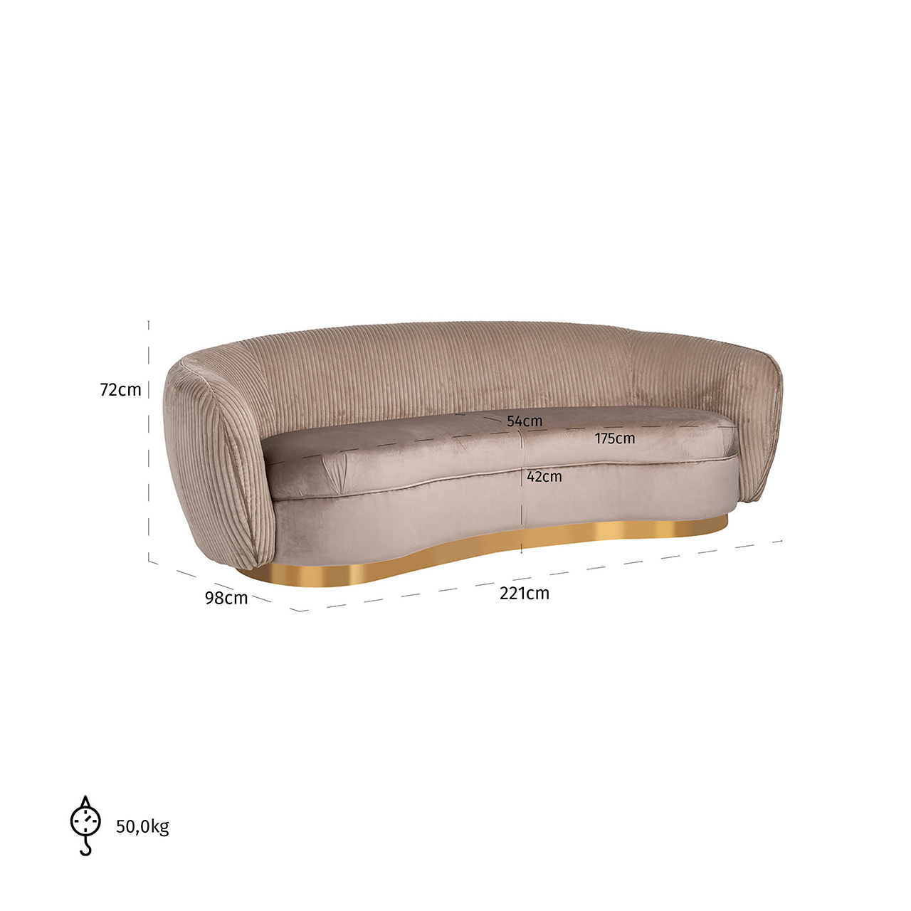 Couch Waylon Nougat velvet + Rippe Couch Waylon Nougat velvet + Rippe