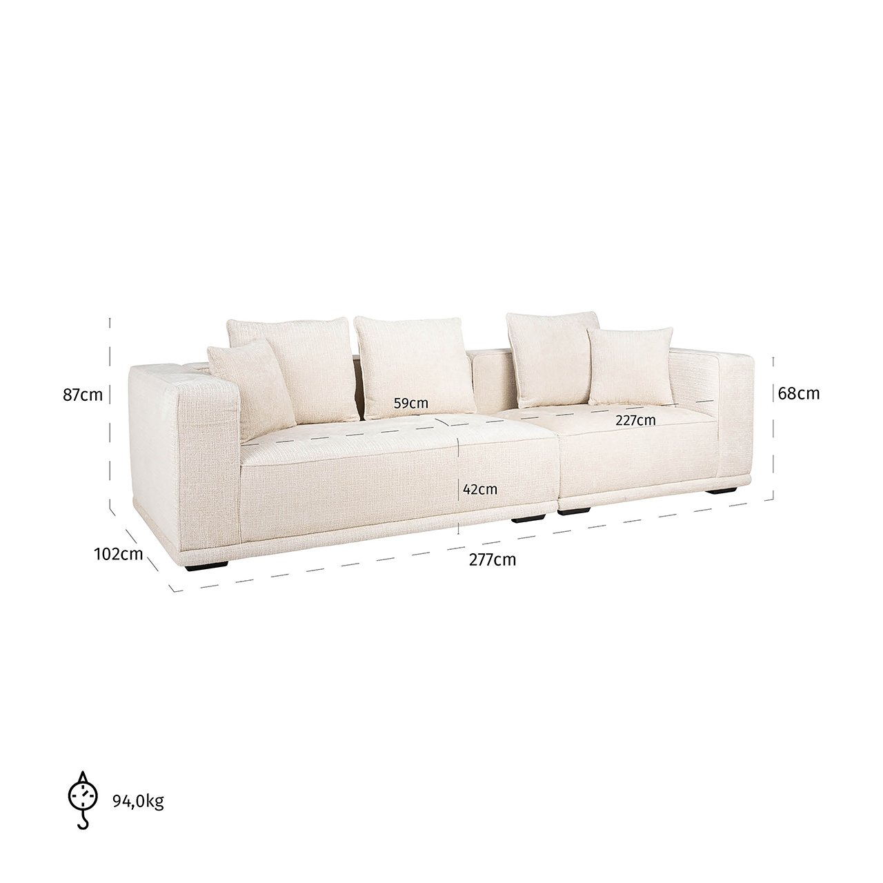 Sofa Lusso 3-Sitzer beige Chenille (Niagara 902 beige)