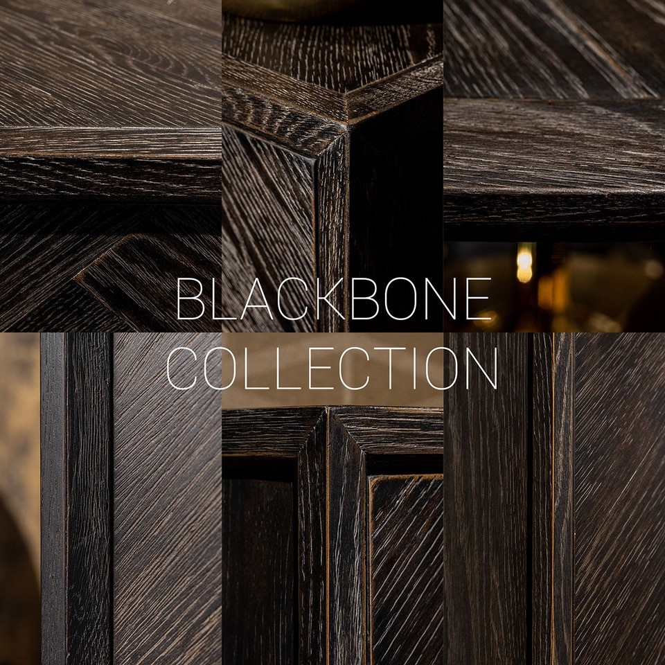 Anrichte Blackbone gold 4-Türen + offener raum (Black rustic)